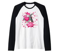 Cute Love Heart Pattern for Her Pink Valentines Gnome Raglan Baseball Tee