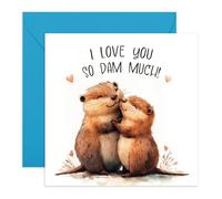 Cute Love or Anniversary Card - 'I love you so Dam much' - Gifts for Couples, Partners, Wife, Husband, Boyfriend, Girlfriend, Fiance, Him, Her - Otters Hugging, Valentines Day - Comes with Stickers