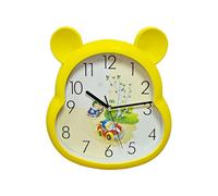 Cute Lovely Bear Kids Clock Battery Powered Decor Wall Clock for Bedroom Living Room Office Bedroom (Yellow)