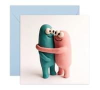 Cute Lovers Card - Adorable Pink & Blue Clay Hugging- Sweet Anniversary, Valentine’s, Love Greeting Card for Wife, Husband, Couples, Girlfriend, Boyfriend, Fiance, Him, Her -Comes with Sweet Stickers
