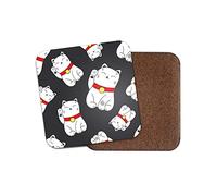 Cute Lucky Cat Cork Backed Drinks Coaster - Japanese Chinese Japan China #8410