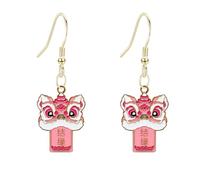 Cute Lucky Chinese Lion Dance Earrings for Women Colorful Dragon Animal Head Dangle Earring New Year Party Jewelry