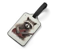 Cute Luggage Tags for Suitcases PU Leather Bag Tag with Adjustable Strap | Durable Travel Bag ID Labels | ID Slot | Funny Raccoon Suitcase Tags | Easy to Identify Airport Gym Travel