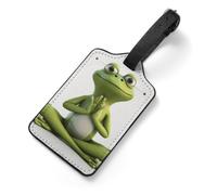 Cute Luggage Tags for Suitcases PU Leather Bag Tag with Adjustable Strap | Durable Travel Bag ID Labels | ID Slot | Funny Frog Doing Yoga Suitcase Tags | Easy to Identify Airport Gym Travel
