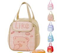 Cute Lunch Bag Kawaii Aesthetic Lunch Bag for Women Insulated Lunch Box Bag (Brown Bear)