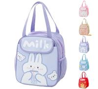Cute Lunch Bag Kawaii Aesthetic Lunch Bag for Women Insulated Lunch Box Bag (Purple Bunny)