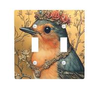 Cute Luxury Robins Decorative Light Switch Cover Plate 2 Gang Double Toggle, Funny Vintage Country Farmhouse Electrical Faceplate for Kitchen Bathroom, Bird Switchcover Decor