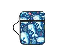 Cute-Magic-Narwhals Bible Cover Case with Handle, Water-Resistant Oxford Fabric Bible Bag Organizer with Zipper Pockets for Church