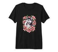 Cute Magical Husky with Lilies Premium T-Shirt