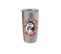 Cute Magical Husky with Lilies Stainless Steel Insulated Tumbler