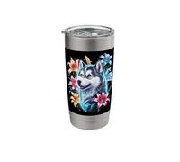 Cute Magical Husky with Lilies Stainless Steel Insulated Tumbler