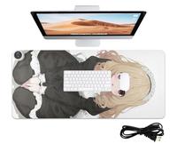 Cute Maid Anime Leather Heated Mouse Pad 31.5 x 13 in Hand Warmer Desk Top Pad for Laptop Desk Writing,Study