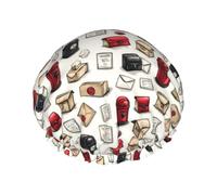 Cute Mailbox Print Shower Caps for Women, Reusable Double Layers Elastic Band Long Hair Bath Caps for Shower