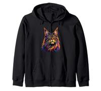Cute Maine Coon Cat Pop Art Colorful Maine Coon Cat Lover Zip Hoodie