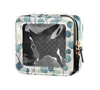 Cute Makeup Bag Clear Teal Blue Leaves Beige Waterproof Travel Toiletry Bag Cosmetic Organizer Case for Travel, teal blue leaves beige706, 5.1" x 4.7" x 2.2", Art Deco