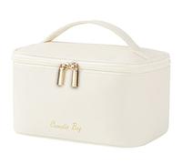 Cute Makeup Bag Small Cosmetic Bags for Women Medium Pouch Toiletry Bag Waterproof Organizer(Light Beige)