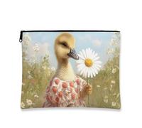 Cute Makeup Bag, Yellow Chrysanthemum Pattern Portable Cosmetic Travel Pouch for Women, Small Zipper Organizer, Spring Skincare Toiletry Bag 7x9 Inch