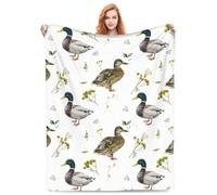 Cute Mallard Ducks Blanket Duck Butterfly Flower Print Gift for Kids Adults Ducks Lover Soft Flannel Plush Throws Lightweight Fluffy for Couch Sofa Couch Living Room Bed Camping Travel Decor 50"x 60"
