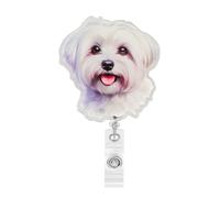 Cute Maltese Dog Gifts for Womens Owners Pet Lovers Cute Office Badge Reel for Nurse Teacher Doctor Worker Medical Assistant Name ID Badge Reel with Clip