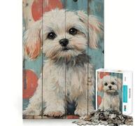 Cute Maltese Dog Portrait on Wood Panel 1000-piece Puzzle for Adults Cognitive Train Tight Connection Pattern Build Wall Art (38x26cm)
