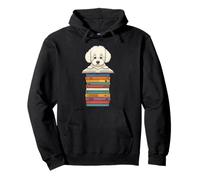Cute Maltese Poodle Reading On Pile Of Books Funny Pullover Hoodie