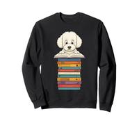 Cute Maltese Poodle Reading On Pile Of Books Funny Sweatshirt