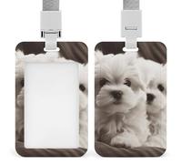 Cute Maltese Puppy Badge Holder Hard Plastic Card Case Protector Pouch Name Key Card Holder Case for Office ID Credit Cards and Proximity Key Cards