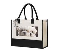 Cute Maltese Puppy Canvas Tote Bag For Women Personalized Present Bag Large Capacity Reusable Shopping Bag Suitable For Wedding, Birthday, Holiday Great Gift For Mom, Teachers, Friends, Bridesmaids