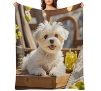 Cute Maltese Puppy Dog Throw Blanket for Couch and Bed Super Soft Warm Lightweight Throw Blankets Cozy Fuzzy Flannel Blanket Personalized Decorative Blankets for Sofa Decor 60"x80"