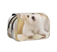Cute Maltese Puppy Double Layer Flip-Top Pencil Case,Large Capacity 50 Pens Organizer, Durable Polyester Stationery Holder for School, Art Travel (All-Over Print)