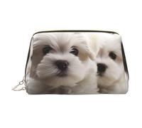 Cute Maltese Puppy Makeup Bag for Women Cosmetic Bags Leather Travel Makeup Case Organizer Waterproof Make up Pouch Open Flat Toiletry Bag Portable Storage Pouch for Travelling, Gold, One Size