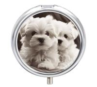 Cute Maltese Puppy Pill Box Round Portable Small Pill Case Waterproof Travel Pill Box Organizer for Pocket Purse and Daily Convenience