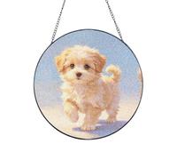 Cute Maltese Puppy Print Custom Glass Sun Catcher Window Hanging Ornament