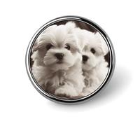 Cute Maltese Puppy Round Badge Cute Enamel Lapel Pin Brooches Button Pin Personalized Clothing Decoration Unisex Badge Holder Hats Bags Shirts Decor
