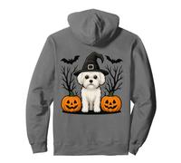 Cute Maltese Witch Hat Halloween Spooky Bats Pumpkins Pullover Hoodie