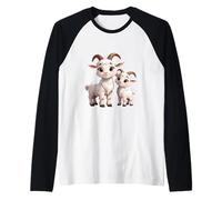 Cute Mama and Baby Goat Cartoon Animal Lovers Raglan Baseball Tee