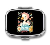 Cute Mama Goose Funny Square Pill Organizer Travel Pharmacy Box Portable Medicine Case with 2 Compartments