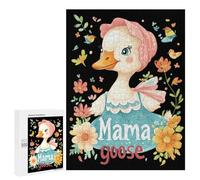 Cute Mama Goose Funny Wooden Puzzle with Storage Box Adults Vertical Jigsaw Puzzles Challenge Gift for Family Game