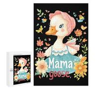 Cute Mama Goose Funny Wooden Puzzle with Storage Box Adults Vertical Jigsaw Puzzles Challenge Gift for Family Game