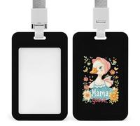 Cute Mama Goose Push-Pull ID Badge Holder Vertical Clear Holders with Lanyard Key Card Work Clip for Office Men Women