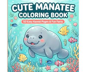 Cute Manatee Coloring Book: 50 Easy Japanese Kawaii Ocean Animal Coloring Pages with Fun Facts, Big Bold Designs, Relaxing Sea Adventures & Educational Activities