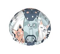 Cute Many Cats Waterproof Shower Cap,Elastic Bathing Hair Cap Environmental Protection Hair Bath Caps, Double WaterproofBathing Shower Hat
