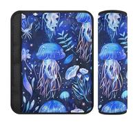 Cute Marine Patterns Jellyfish Flowers Electric Blue 2 pcs Seatbelt Cover Protects Your Neck and Shoulders for Airplane Protector para cinturón de carro