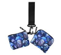 Cute Marine Patterns Jellyfish Flowers Electric Blue Women Credit Card Case Coin Purse Compact Size Credit Card Wallet Organizer with Zipper Pocket for Lady 2 Packs tarjetero para Credit