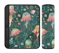 Cute Marine Patterns Jellyfish Flowers Soft Green 2 pcs seat Belt Cover pad More Comfort Driving for Most Cars forro para cinturon de seguridad