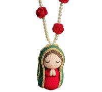 Cute Mary Statue Car Interior Doration, Handmade Crochet Car Rearview Mirror Mary Charm, Elegant Religious Figurines Hanging Decor for Home, Office (Green_C)