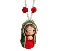 Cute Mary Statue Car Interior Doration, Handmade Crochet Car Rearview Mirror Mary Charm, Elegant Religious Figurines Hanging Decor for Home, Office (Red)