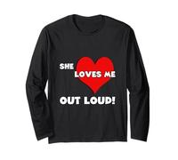 Cute matching couple 60 70s 80s heart She loves me out loud Long Sleeve T-Shirt