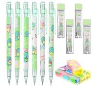 Cute Mechanical Pencil Set for Kids- 6pcs Kawaii Dinosaur Mechanical Pencils with 4 Pcs Erasers and 0.5mm Tubes Pencil Refills for Student Writing, Drawing, Sketching, Architecture