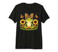 Cute Meditating Frog Leopard Print Bow Butterfly Sunflower Premium T-Shirt